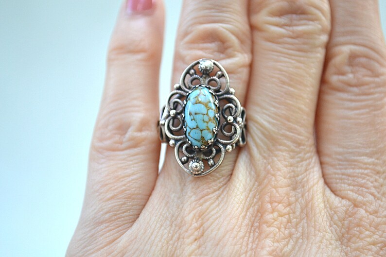 Vintage Turquoise Ring Sterling Silver Ring Size 7 Ring Boho Ring Vintage Silver Ring