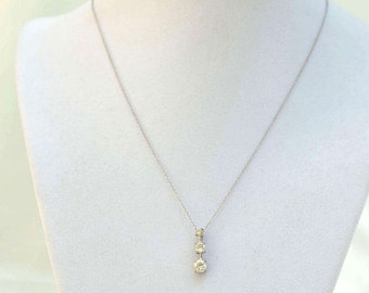 Sterling Silver Necklace, Crystal Pendant, CZ Pendant, Vintage Pendant Necklace, CZ Necklace