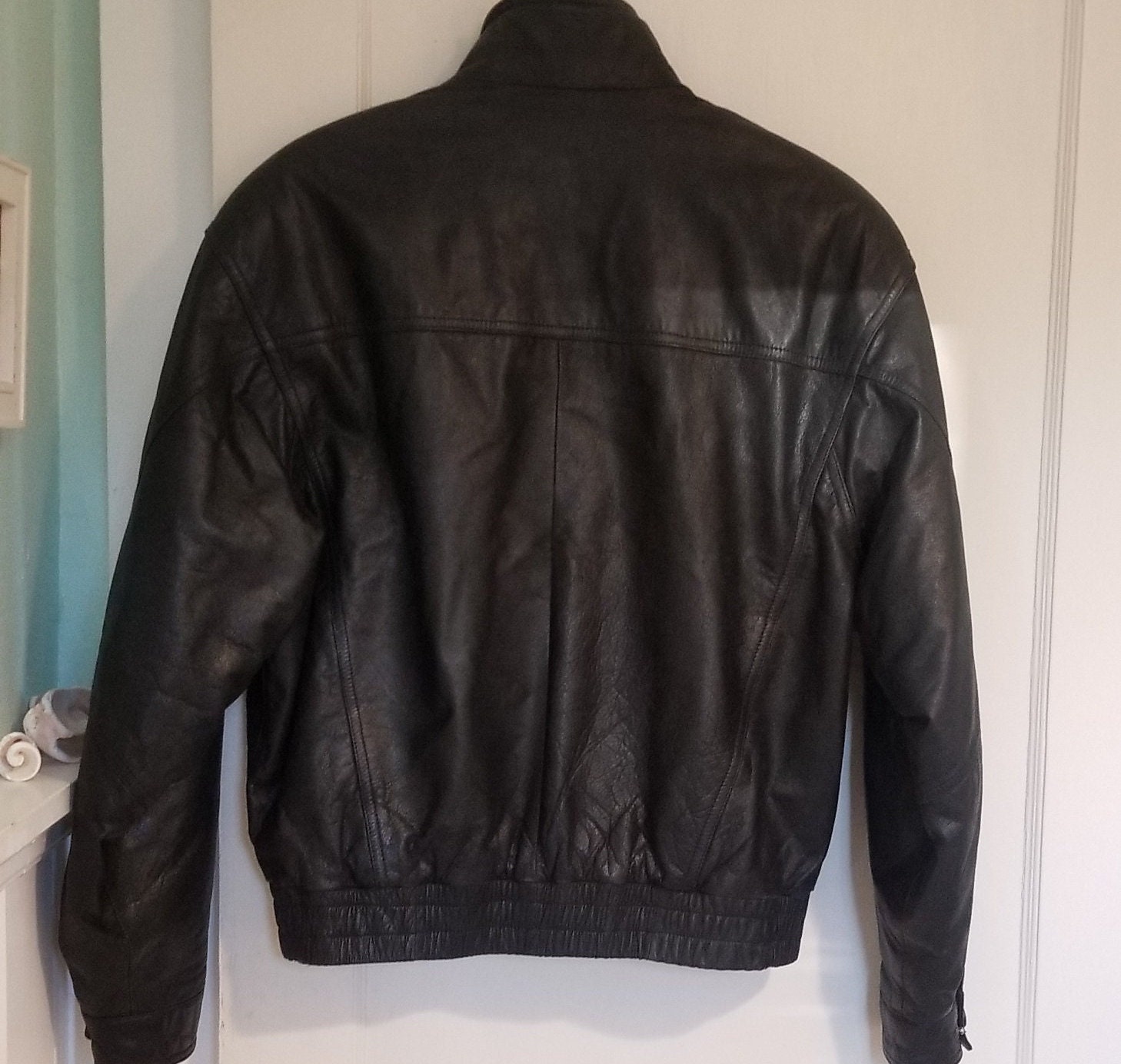 Vintage 1990s Black Leather Bomber Jacket, Size Small - Etsy