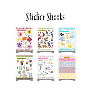 Feuilles d'autocollants printaniers - Feuilles de journal - Autocollants pour agenda - Jardins et motifs fantaisistes - Feuille d'autocollants pour scrapbooking