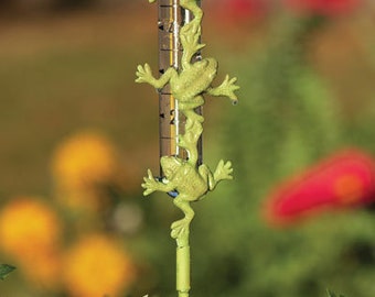 Rana/rane con picchetto in ottone fuso/vetro, pluviometro Sierra's Attic 2"X 27" decorazioni da giardino, regali naturali, regali per il giardiniere, arte da giardino per esterni