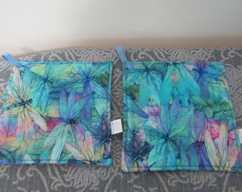 トンボの鍋つかみ、手作りキルティングホットパッド、カラフルなキッチン装飾、2個セット