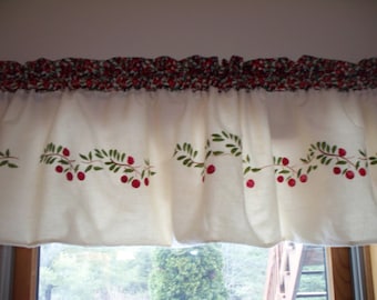 Maine made hand stenciled cranberry northwoods cabin decor lake lodge rustic curtain window valance