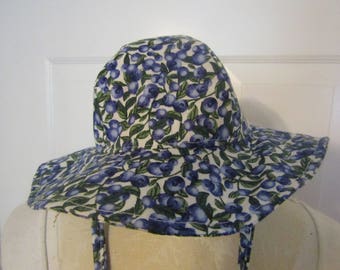 Maine Made fruit blueberry girls child sun hat brim with ties infant to toddler sizes