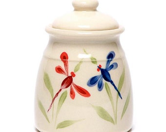 Emerson Creek Pottery Stoneware hand painted dragonfly dragonflies sugar jar w/lid kitchen storage container hostess gifts kitchen accessory