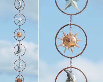 Sierra's Attic/Ancient Graffiti sun moon star celestial garden/porch gutter ornament yard art garden decor flamed/zinc hanging ornament