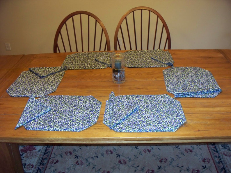 Wild Blueberry fruit dining kitchen table placemats and napkins set of 6