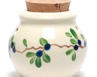 Emerson Creek Pottery Stoneware hand painted blueberry blueberries garlic keeper/cork stopper hostess gifts garlic storage container