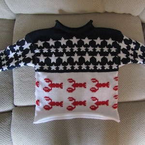 Sierra's Attic cotton rollneck stars lobster stripes patriotic child pullover red white and blue