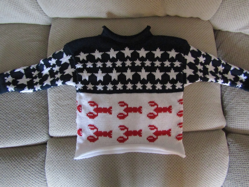 Sierra/'s Attic cotton rollneck stars lobster stripes patriotic child pullover red white and blue