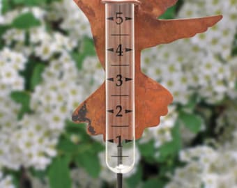 Sierra's Attic  staked solid copper hummingbird rain gauge 7" X 15" garden yard art outdoor garden yard art nature gifts garden decor