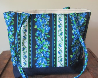 Sierra&#39;s Attic blueberry stripe canvas tote bag w/ inside pocket market bag gift bag purse shoulder bag gifts for her