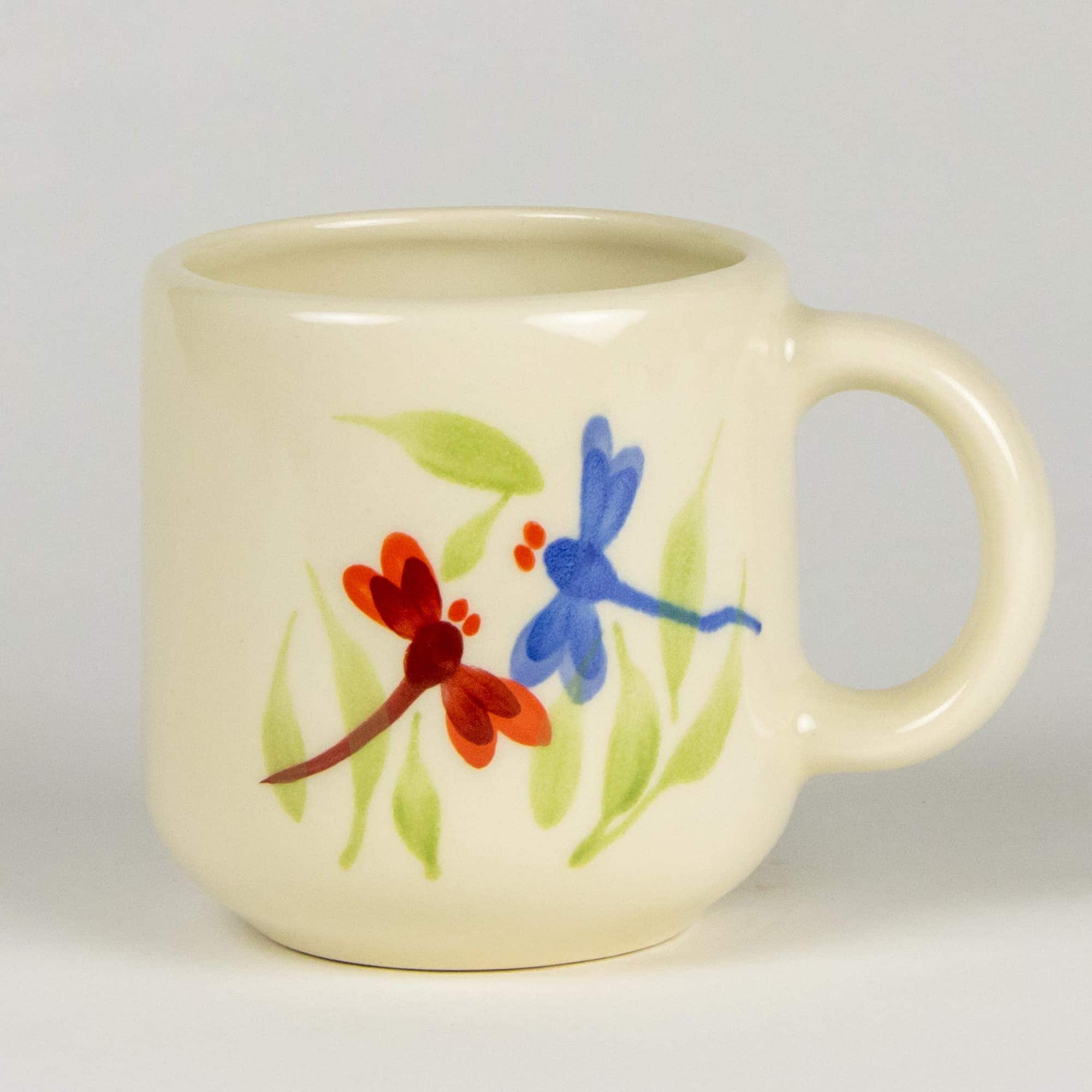 Emerson Creek Stoneware hand painted dragonfly dragonflies  weeds leaves signature mug 16oz  hostess gifts dragonfly pottery