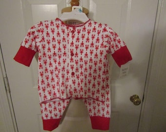 Maine lobster anchor seafood coastal nautical beach soft baby cotton jersey knit leggings shirt snap layette set 0-12 months