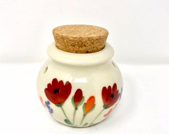 Emerson Creek Pottery Stoneware hand painted red poppy annual flowers garlic keeper/cork stopper hostess gifts garlic storage container