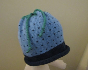 Hand-Loomed Cotton Knit Beanie: Blueberry Seed Design, Baby Toddler Child Young Adult and Adult size