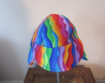 Sierra's Attic wavy rainbow glitter bright neck flap sun hat Kidz bright TT fabrics rainbow neutral gender sun hat sun protection