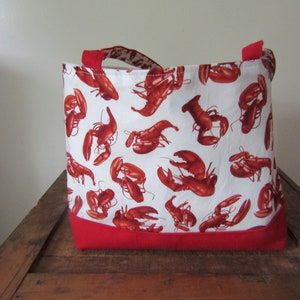 Sierra&#39;s Attic lobster canvas tote bag w/ inside pocket market bag gift bag purse shoulder bag gifts for her market bag