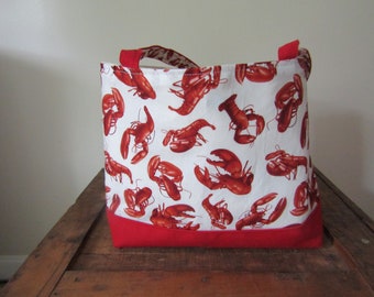 Sierra&#39;s Attic lobster canvas tote bag w/ inside pocket market bag gift bag purse shoulder bag gifts for her market bag