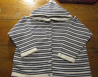 Sierra's Attic picot hem narrow navy blue/white stripes hooded hoodie  cardigan child cotton sweater unisex child sweaters striped sweaters