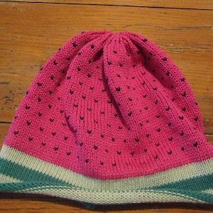 Sierra&#39;s Attic cotton knit fruit pink watermelon rind black seeds beanie skull cap hat baby/toddler/child/young adult/ adult size   size