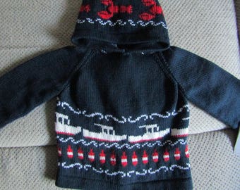 handmade lobster buoy boat nautical zip up the back hoodie sweater infant