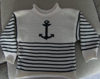 Sierra's Attic cotton children's  pullover cotton roll neck anchor stripes sweater gender neutral  sweaters kids nautical sweaters