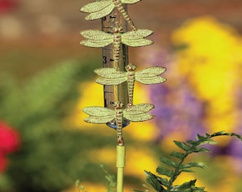 Pluviometro a forma di libellula, decorazione da giardino in ottone fuso (27")