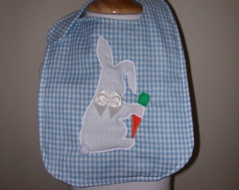 Maine made spring easter bunny rabbit carrot tail gingham baby bib