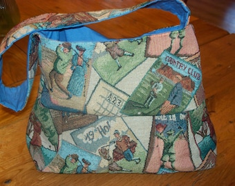 Sierra&#39;s Attic classic vintage Victorian  tapestry golf pleated purse pocketbook handbag lined pockets clutch old-fashioned club ball sport