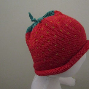 Sierra&#39;s Attic cotton knit fruit red strawberry beanie skull cap; baby/toddler/child/ young adult & adult size cotton assorted fruit hats