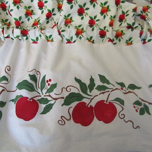 hand stenciled lined apples kitchen  leaves autumn fall harvest berries vine fruit curtain valance