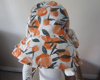 Sierra&#39;s Attic peaches & leaves lined cotton brim floppy beach sun hat w/ ties kids sun hats girls floppy brim hat girls peach sun hats