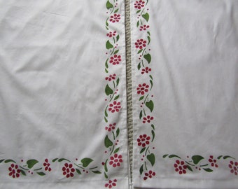 Sierra's Attic hand stenciled daisy chain leaves vines unlined white muslin kitchen cafe curtain tiers panels 24" 36" 40" 45" length