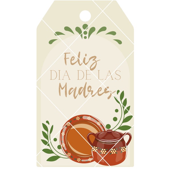 Étiquette-cadeau Feliz dia de las Madres ollita de barro, Feliz Dia mama, fête des mères espagnole,