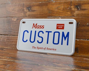 Personalized 4x7 Massachusetts Motorcycle License Plate | Premium Quality Stamped Aluminum MA Motorcycle Tag | The Bay State