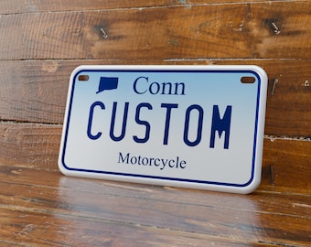 Personalized 4x7 Connecticut Motorcycle License Plate | Premium Quality Stamped Aluminum CT Motorcycle Tag | The Constitution State
