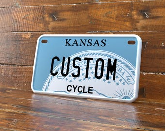 Personalized Kansas 4x7 Motorcycle ATV/UTV License Plate – Embossed Edge Novelty Tag