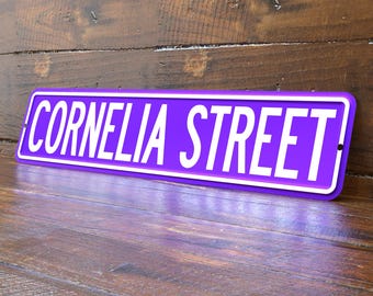 Personalized 4x18 Purple Street Sign, Stamped Aluminum, One-Sided
