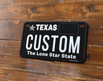 Personalized Blacked Out Texas 4x7 Motorcycle ATV/UTV License Plate – Embossed Edge Novelty Tag