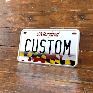 Personalized Maryland 4x7 Motorcycle ATV/UTV License Plate – Embossed Edge Novelty Tag