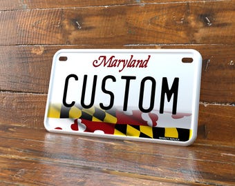 Personalized Maryland 4x7 Motorcycle ATV/UTV License Plate – Embossed Edge Novelty Tag