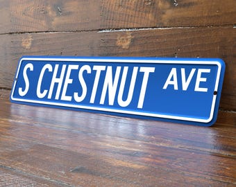 Letrero de calle azul personalizado de 4 x 18, aluminio estampado, una cara