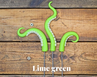 Lime Green Pot Tentacles clay octopus plant decor stake with glow in the dark suckers set of 3