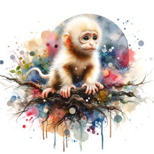 12 Monkey Clipart Watercolor Monkey Clipart Cute Monkey Clipart Baby Monkey Illustration Monkey Art Graphics