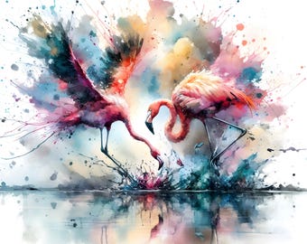 Watercolor Flamingo Clipart – Tropical Bird JPG Files 300 DPI – Digital Download for Cricut & Sublimation