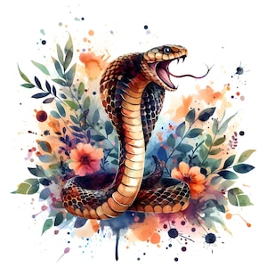 12 Snake Clip Art Bundle Cobra Reptile Illustration Watercolor Snake Graphics Printable Snake Art Colorful Serpent