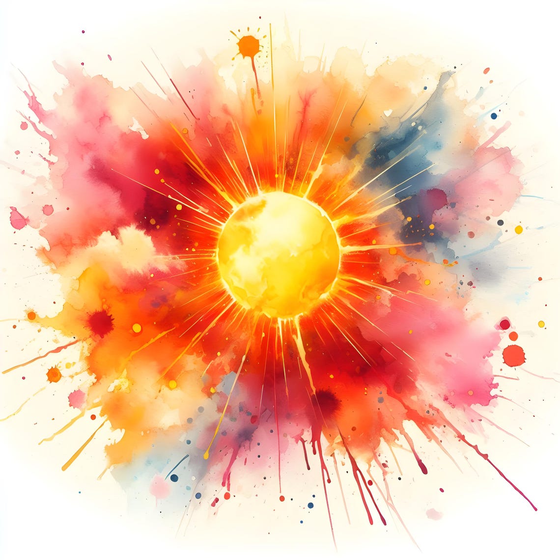 12 Watercolor Sun Clipart, Sunshine Clipart Pack, Happy Sun Designs