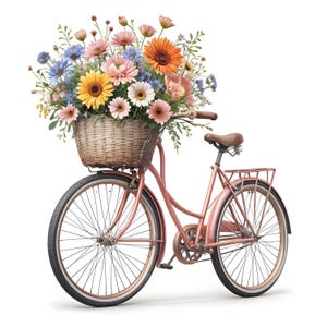 12 JPEG Flower Bikes, Bicycle Clipart, Watercolor Bikes Collection, Bicycle with Flowers, Bike Art Download