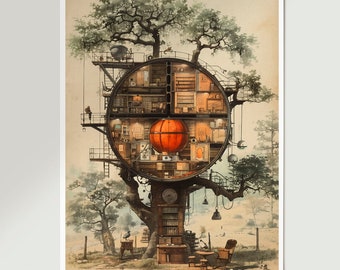 printable poster of a surreal tree, Downloadable Tree Art Prints, Printable Vintage Art Prints Nature Theme, ai digital art of trees, ai art